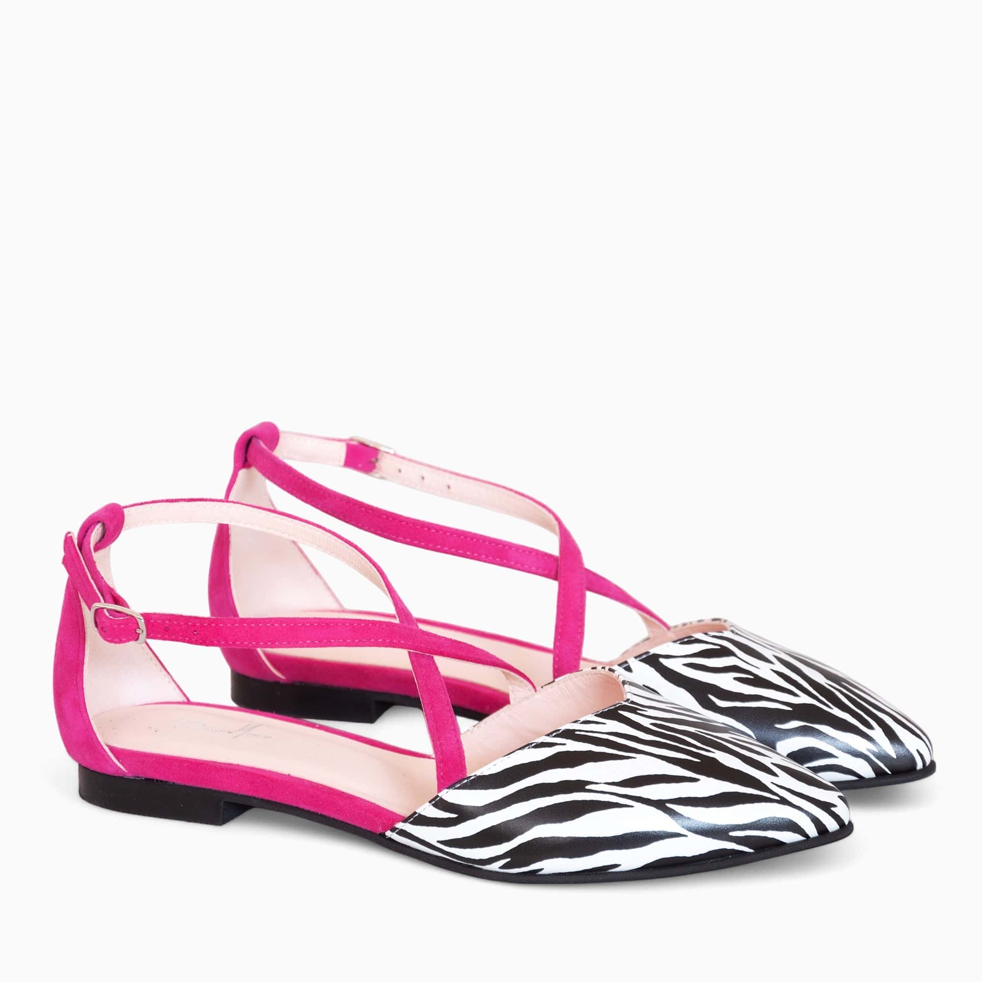 Balerini decupati din piele naturala cu print zebra Taylor