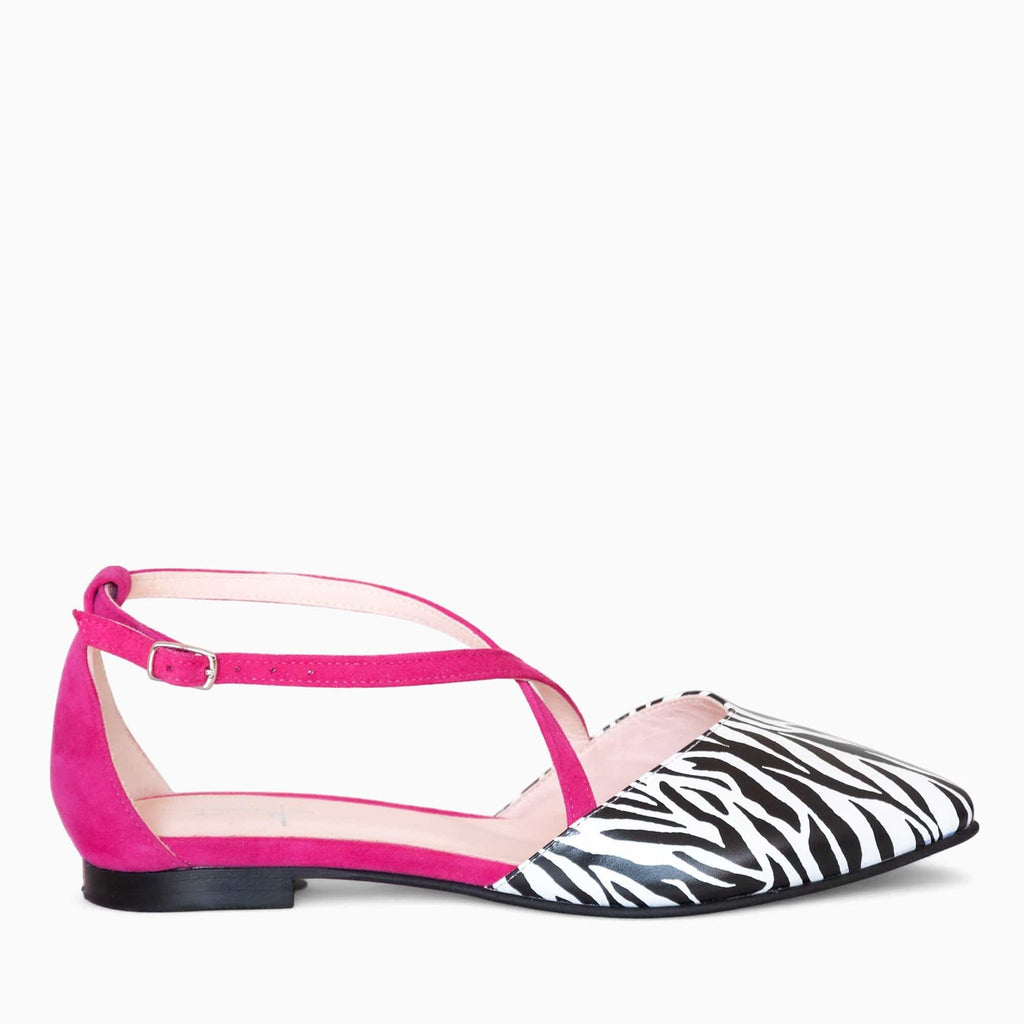 Balerini decupati din piele naturala cu print zebra Taylor