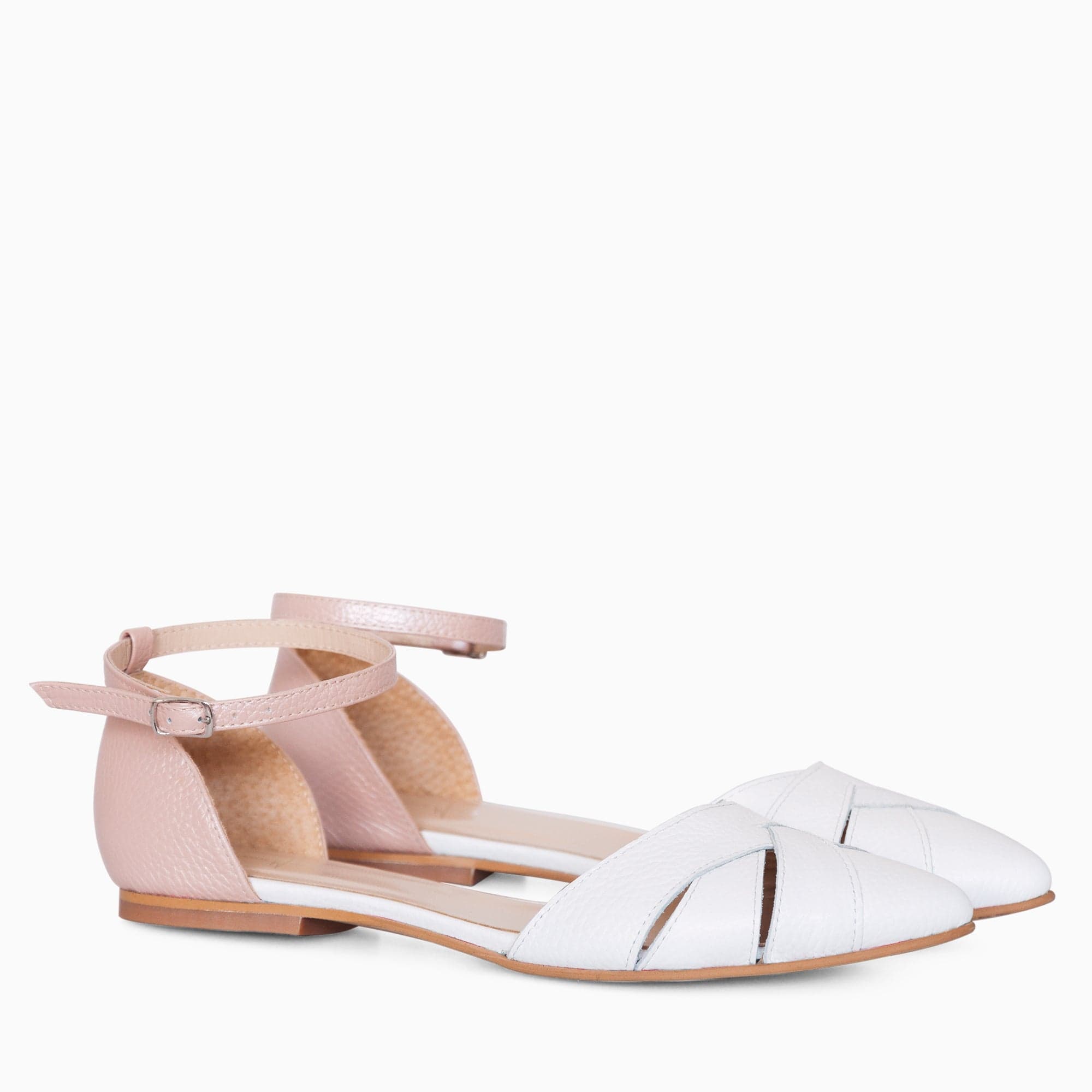 Balerini decupati din piele naturala roz Jorja