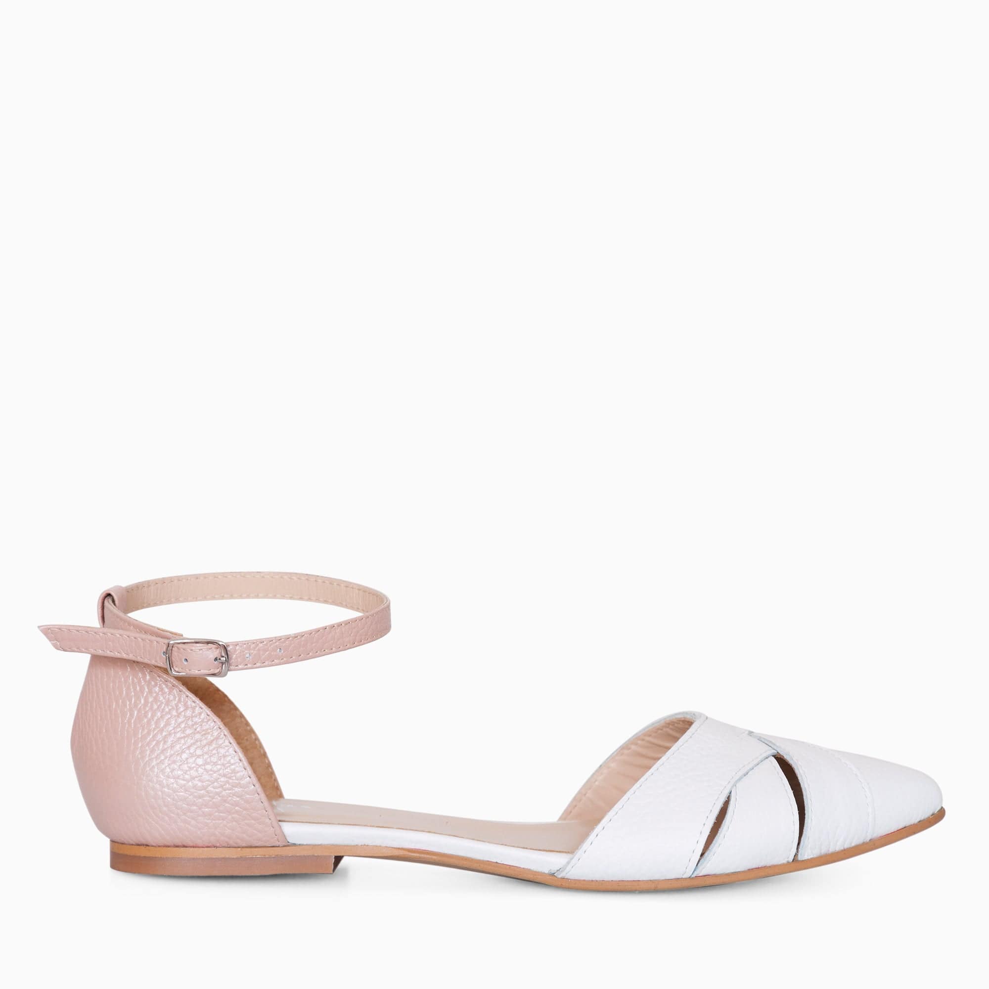 Balerini decupati din piele naturala roz Jorja