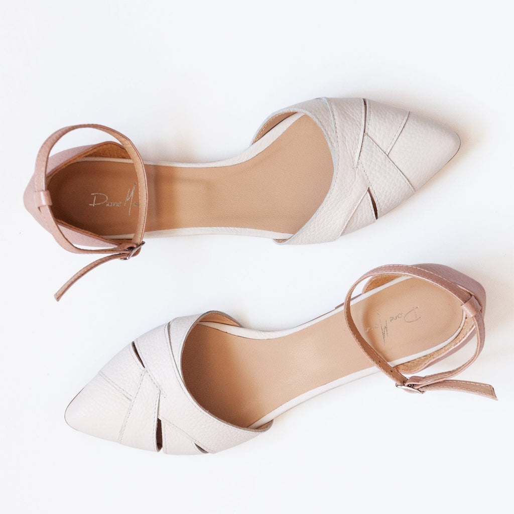 Balerini decupati din piele naturala roz Jorja