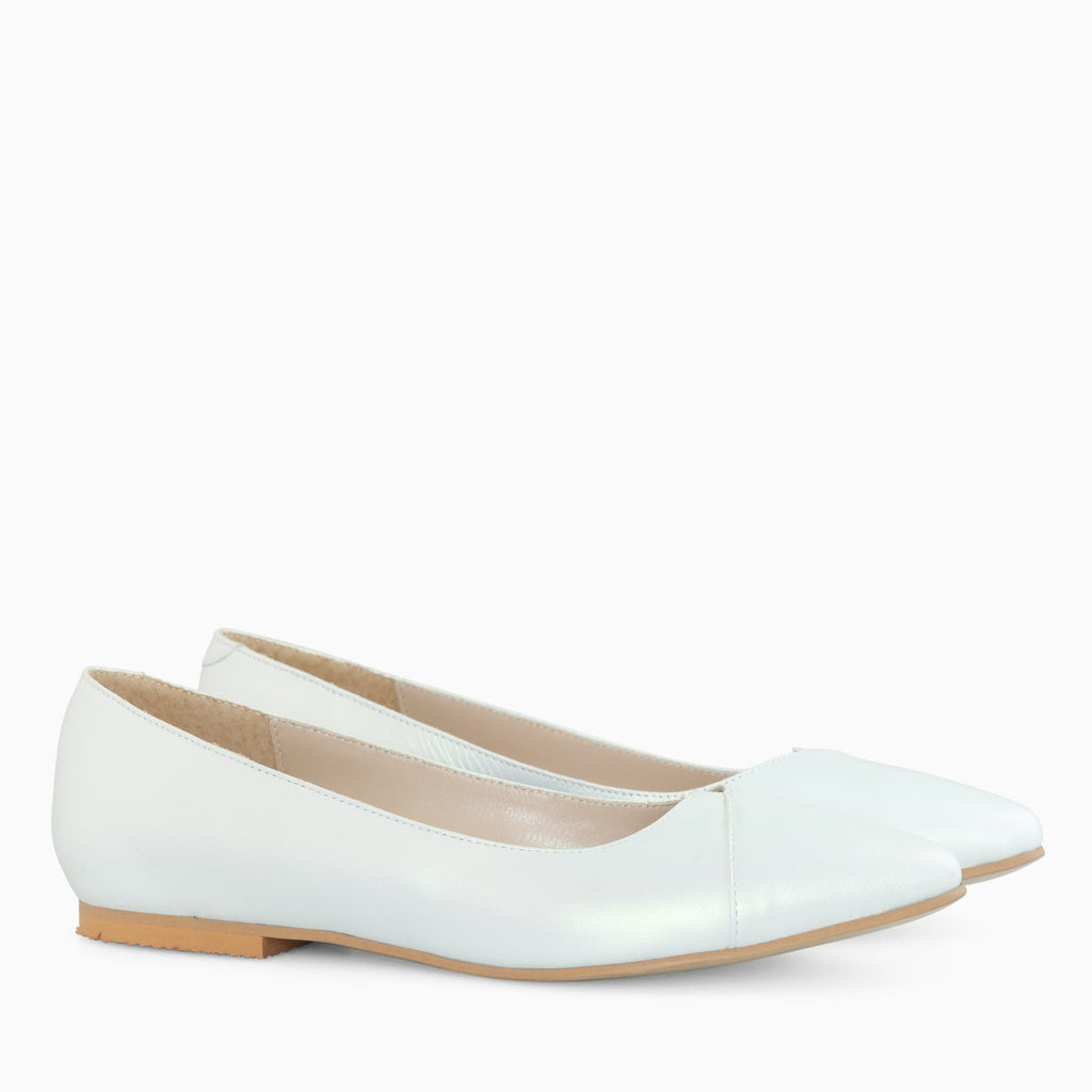 Balerini din piele naturala alb perlat Maisha