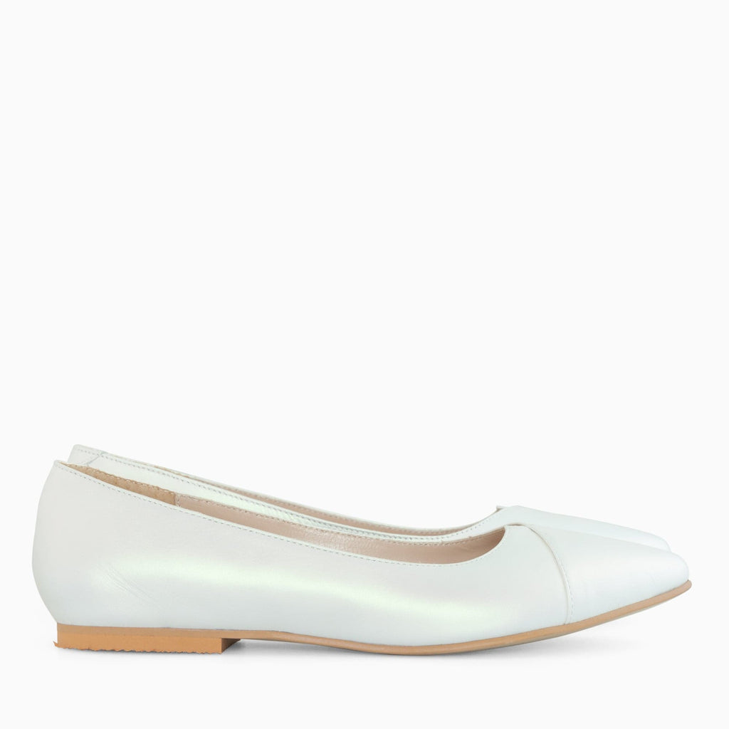 Balerini din piele naturala alb perlat Maisha