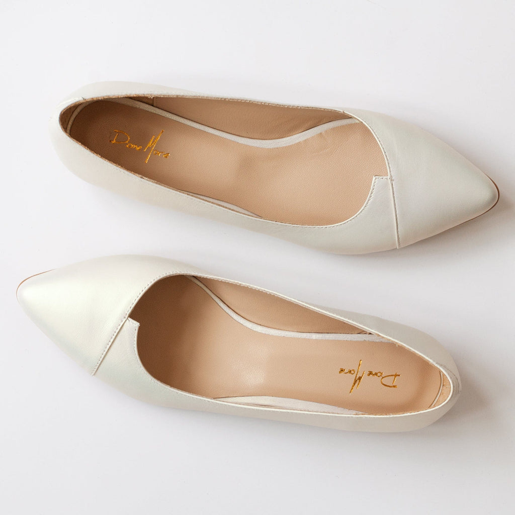 Balerini din piele naturala alb perlat Maisha