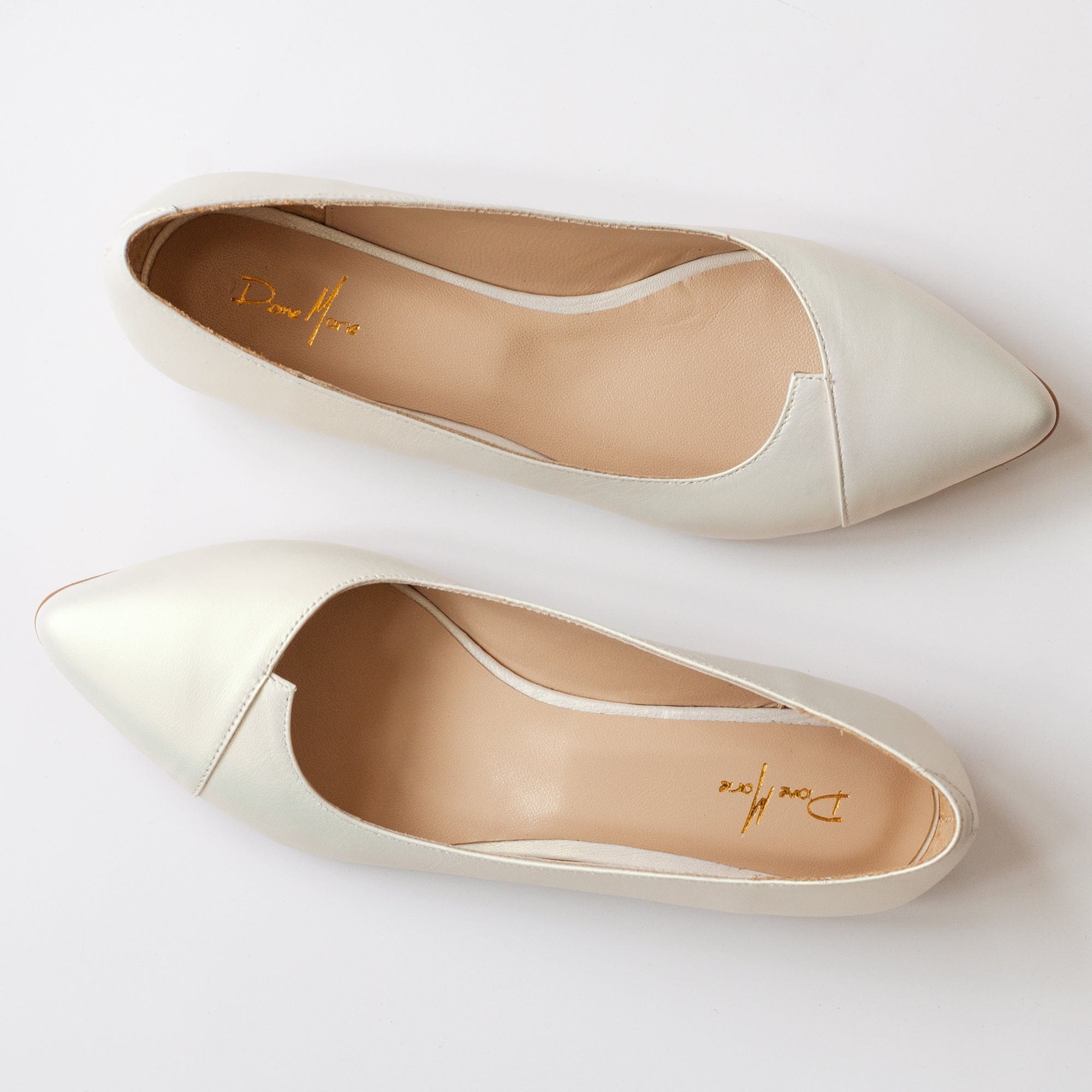 Balerini din piele naturala alb perlat Maisha