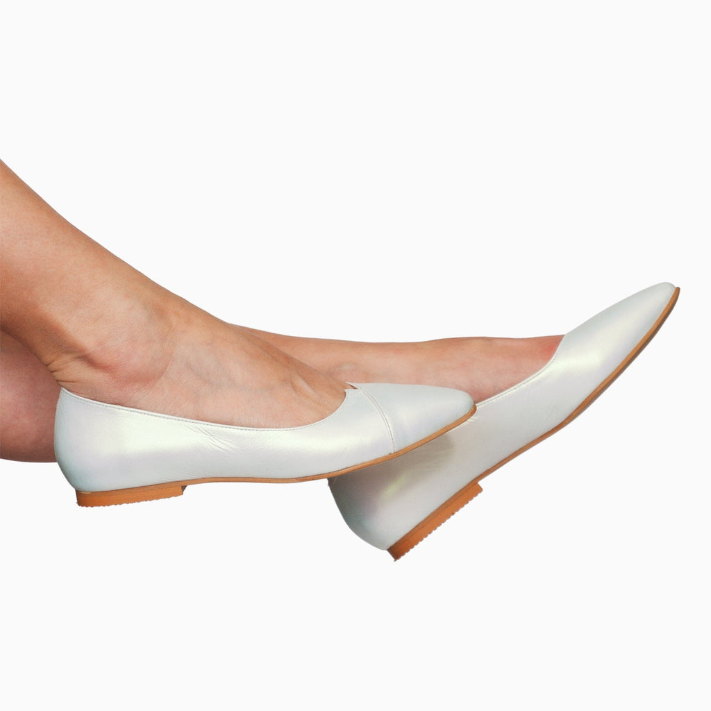 Balerini din piele naturala alb perlat Maisha