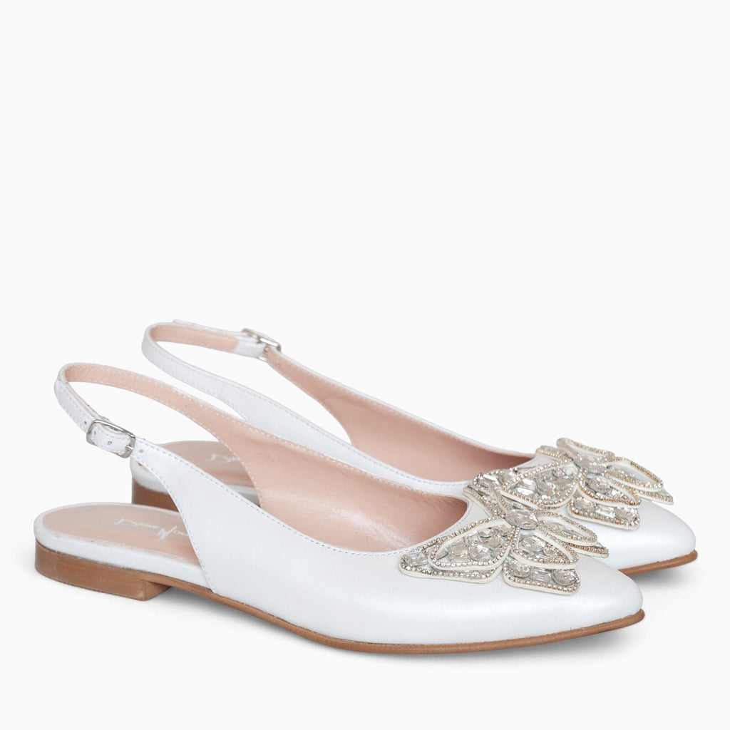 Balerini din piele naturala alb sidef Cosima