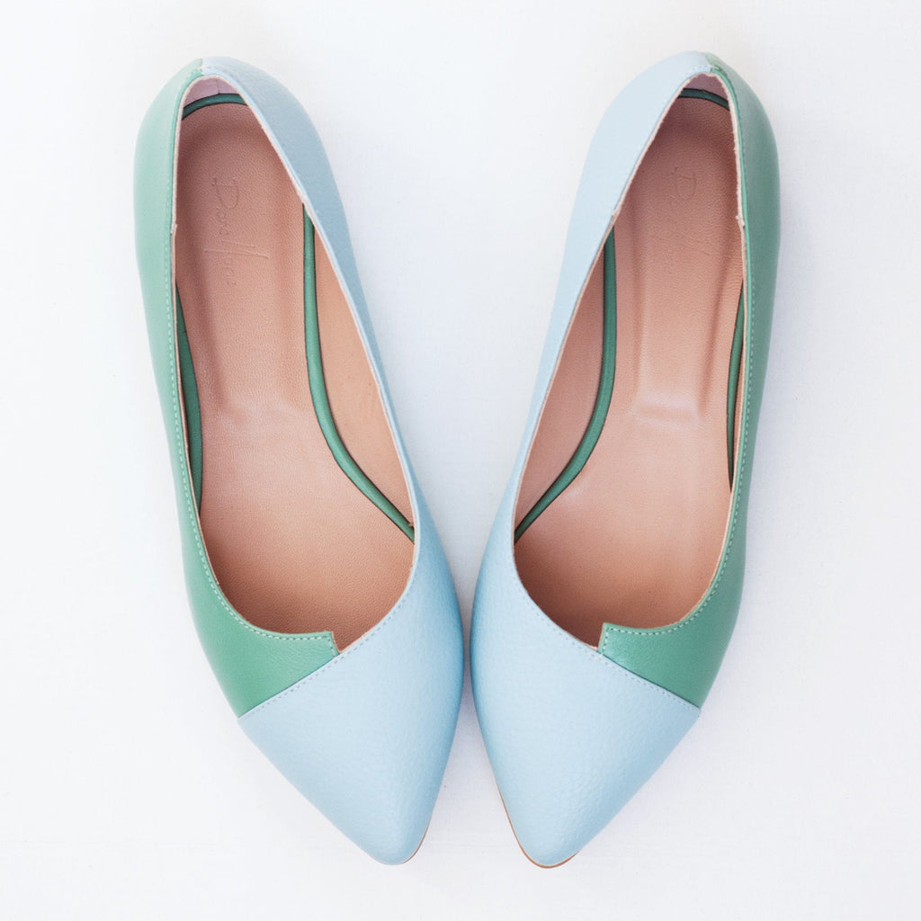 Balerini din piele naturala bleu cu vernil Zeah