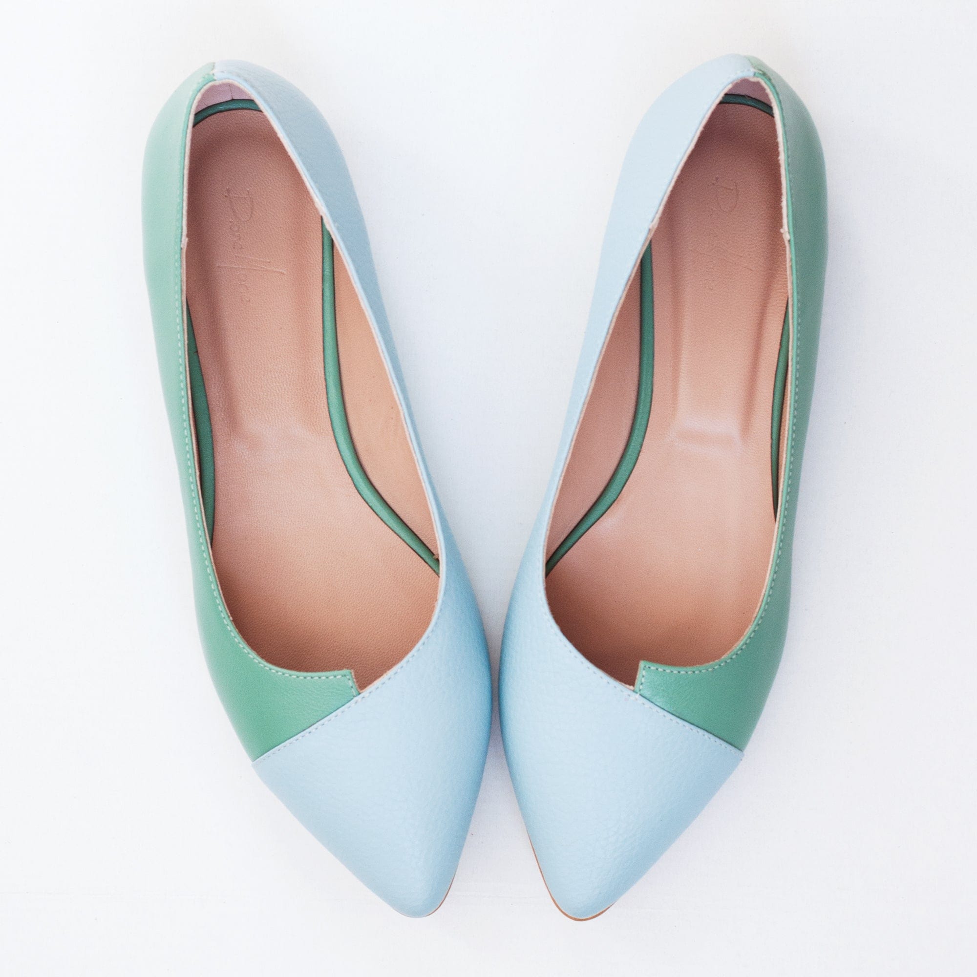 Balerini din piele naturala bleu cu vernil Zeah