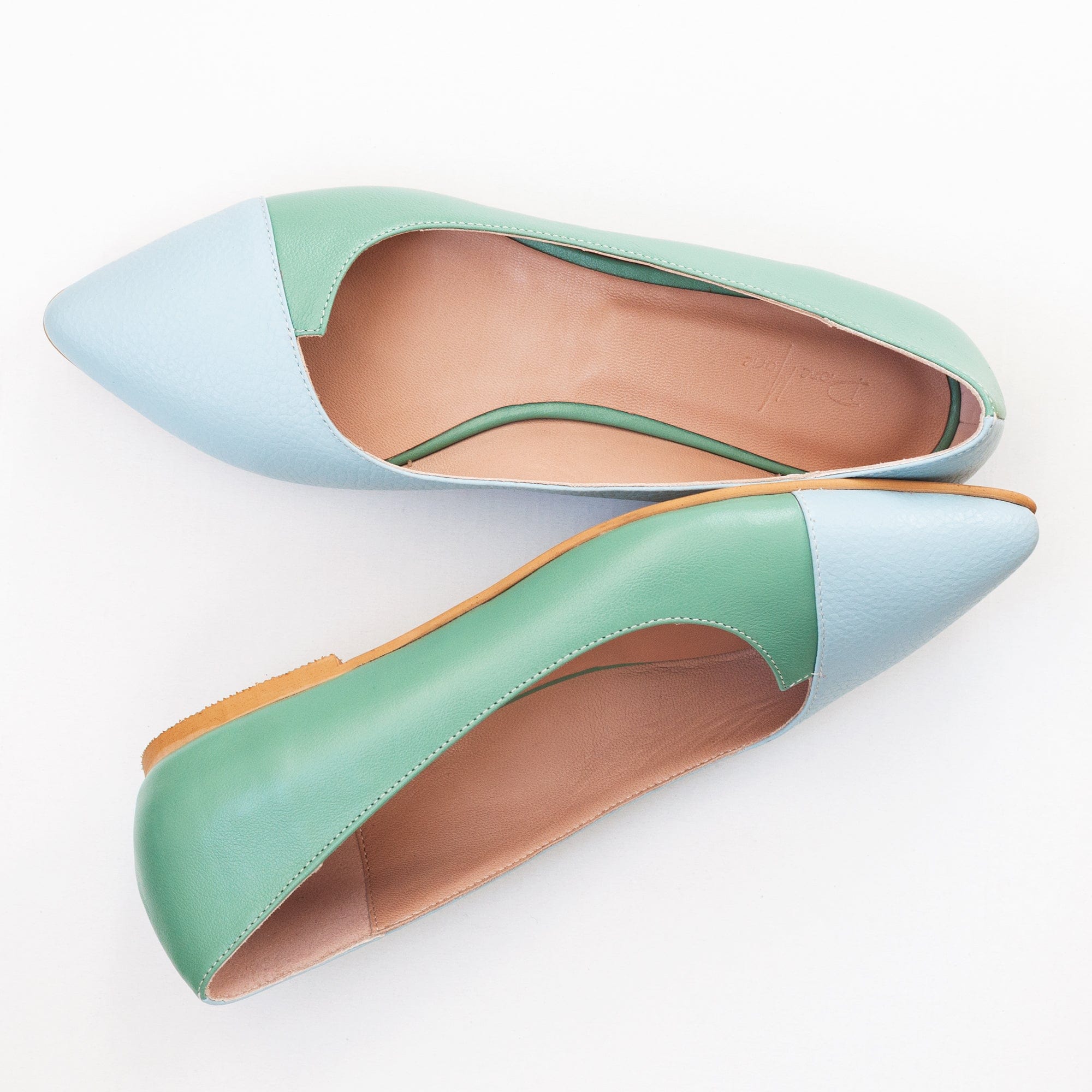 Balerini din piele naturala bleu cu vernil Zeah