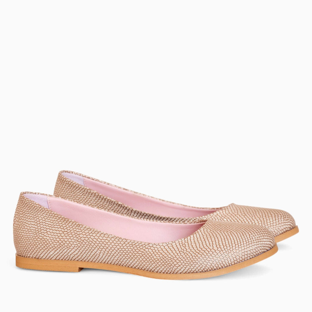 Balerini din piele naturala cu print sarpe auriu Edith