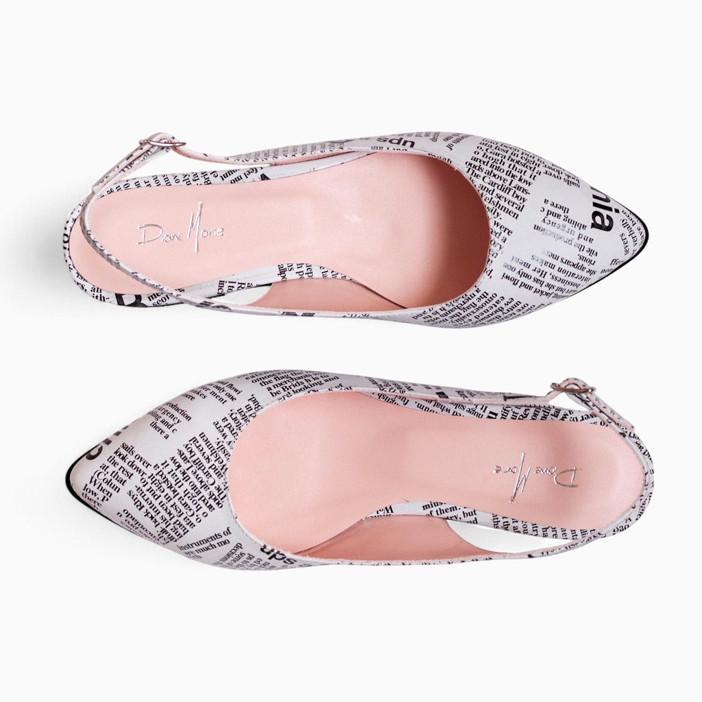 Balerini din piele naturala cu print ziar alb negru Colton