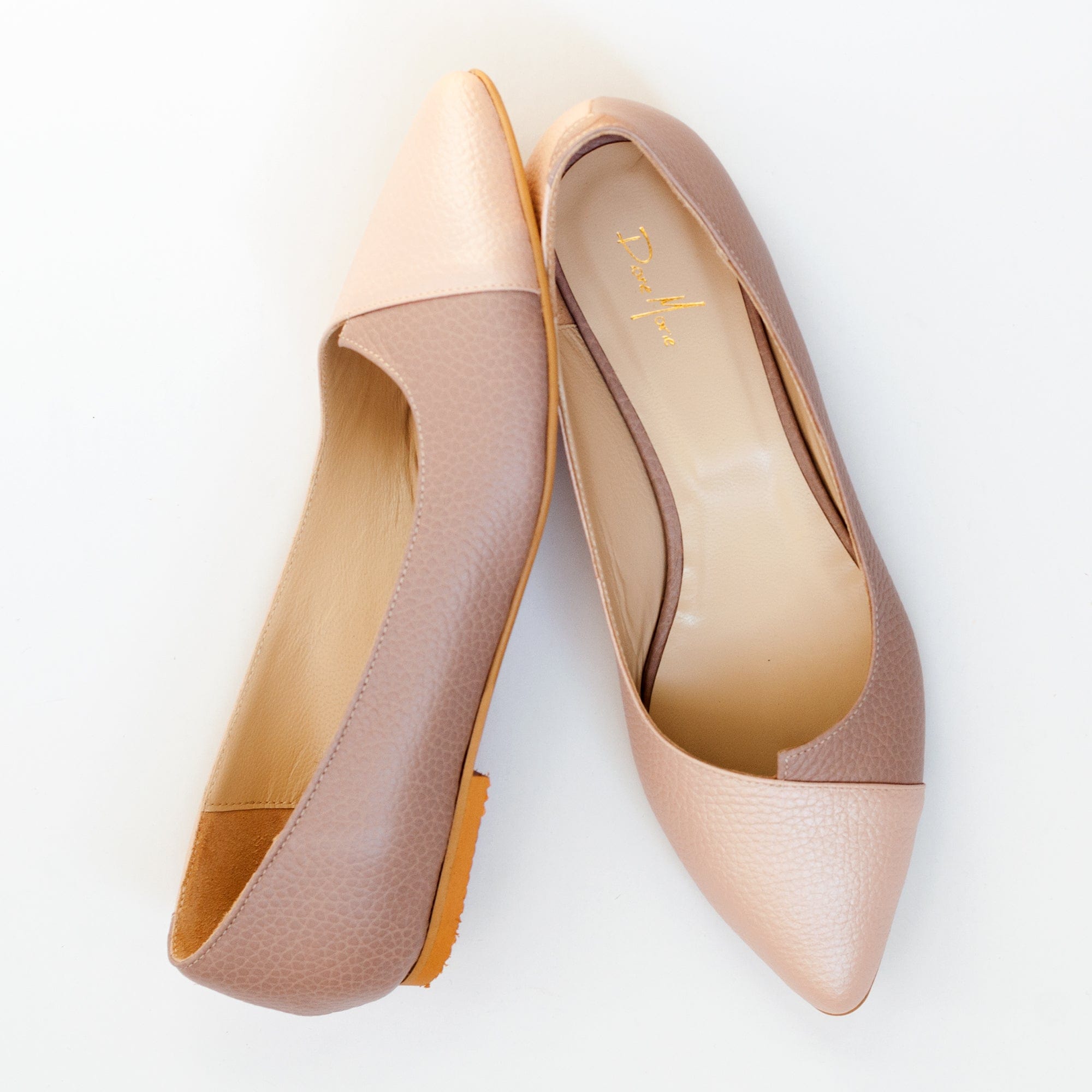 Balerini din piele naturala grej cu roz Livie