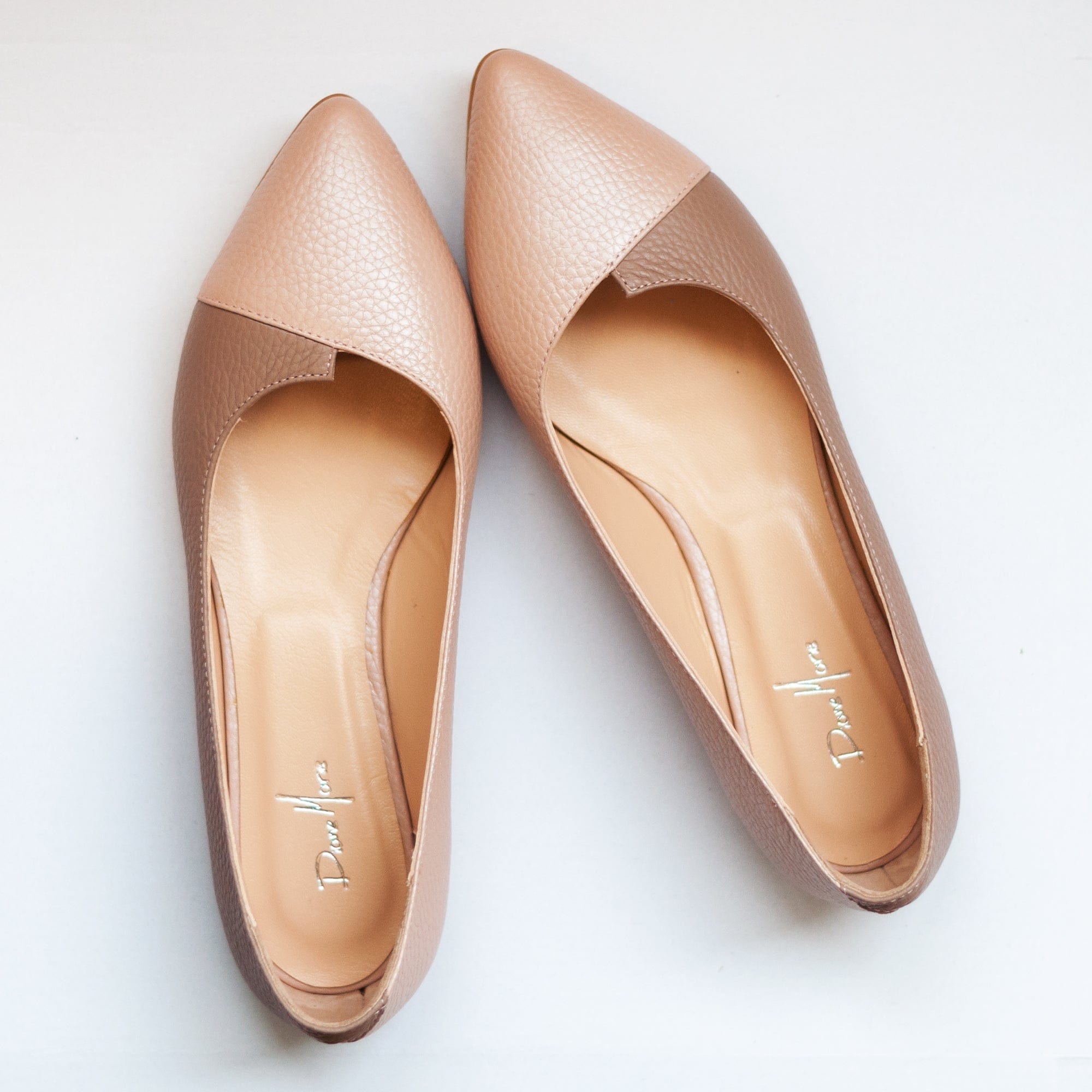 Balerini din piele naturala grej cu roz Livie