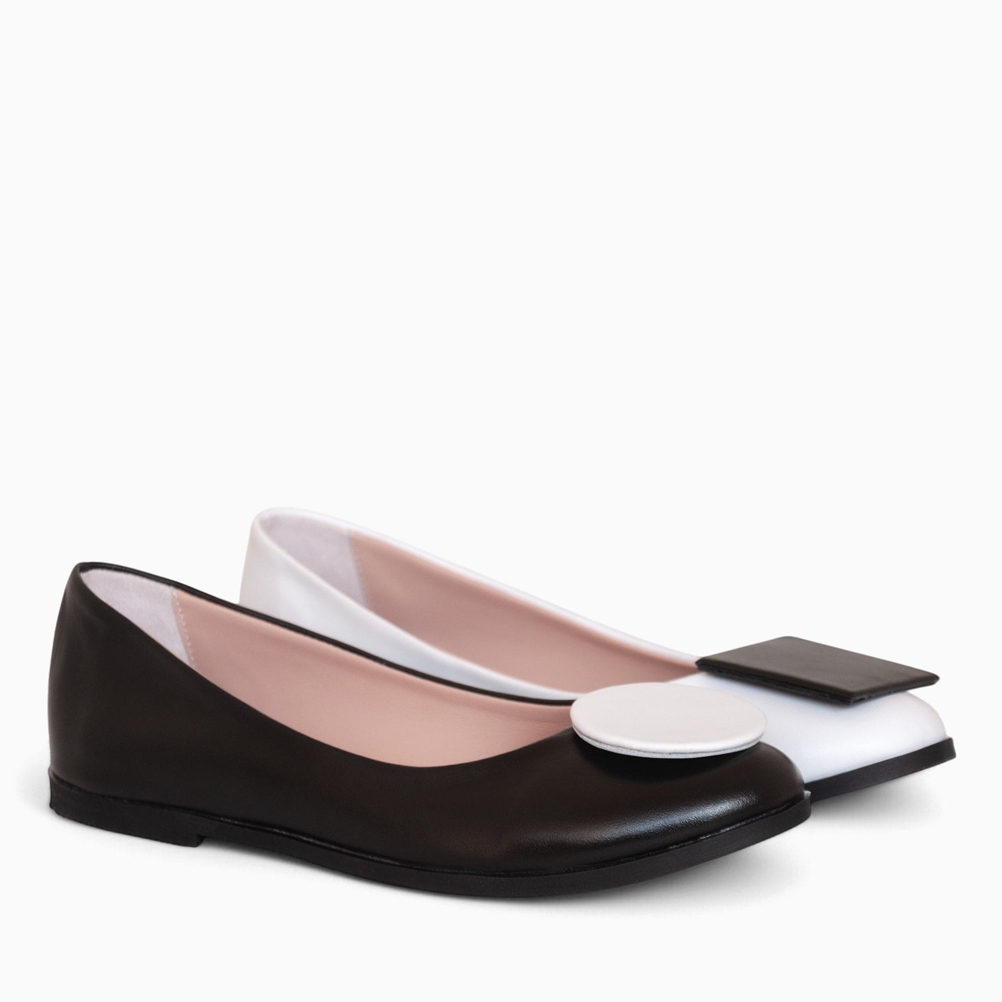 Balerini din piele naturala neagra cu alb Cookie