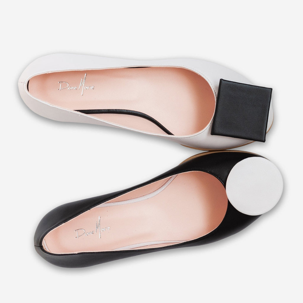 Balerini din piele naturala neagra cu alb Cookie