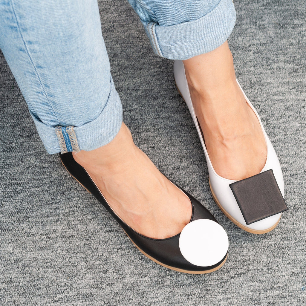 Balerini din piele naturala neagra cu alb Cookie