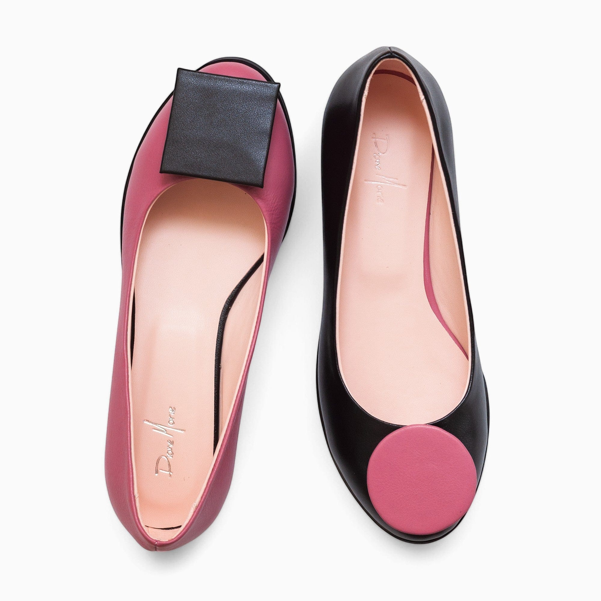 Balerini din piele naturala neagra cu roz Boston