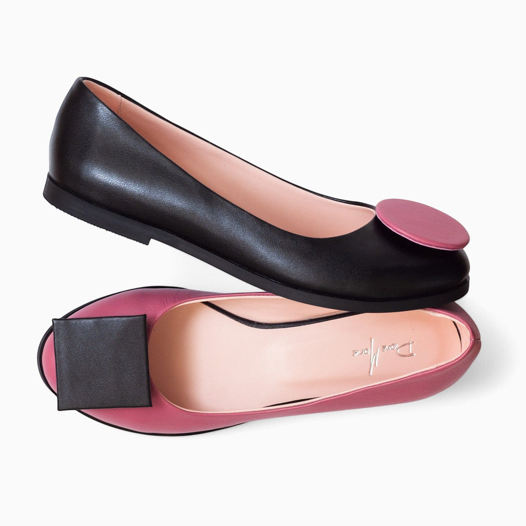 Balerini din piele naturala neagra cu roz Boston