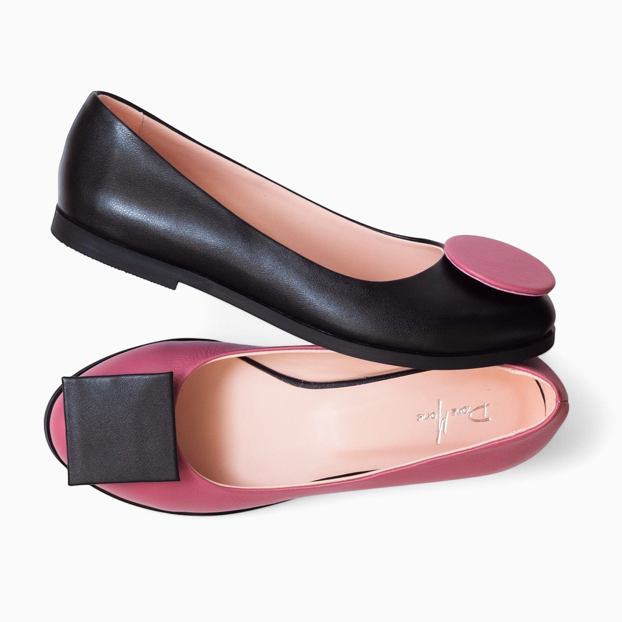 Balerini din piele naturala neagra cu roz Boston