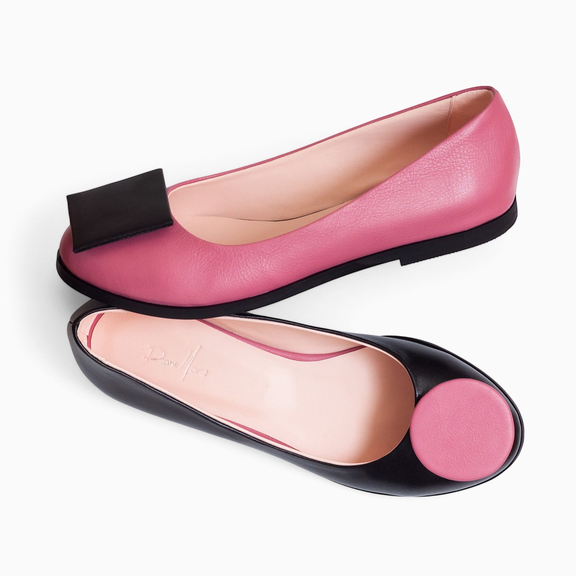 Balerini din piele naturala neagra cu roz Boston