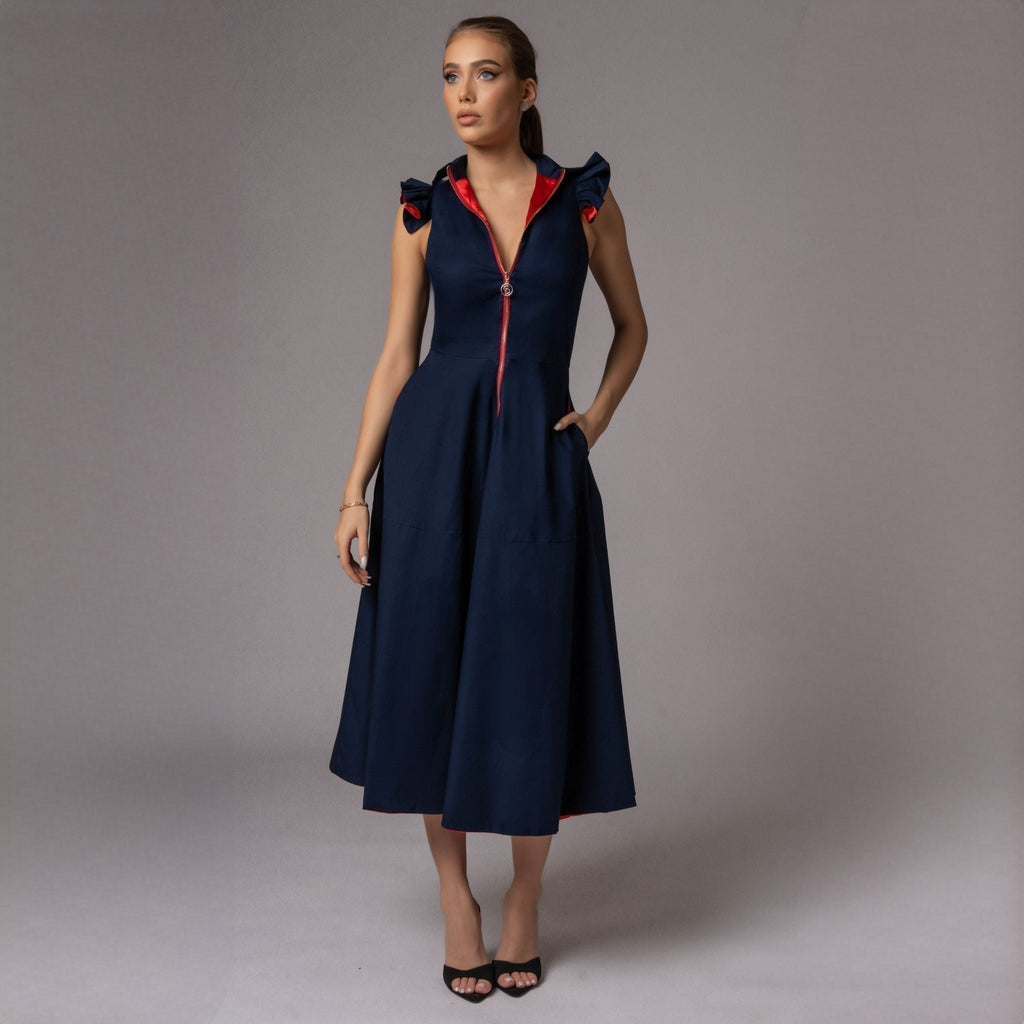 Rochie midi bleumarin din poplin Aime