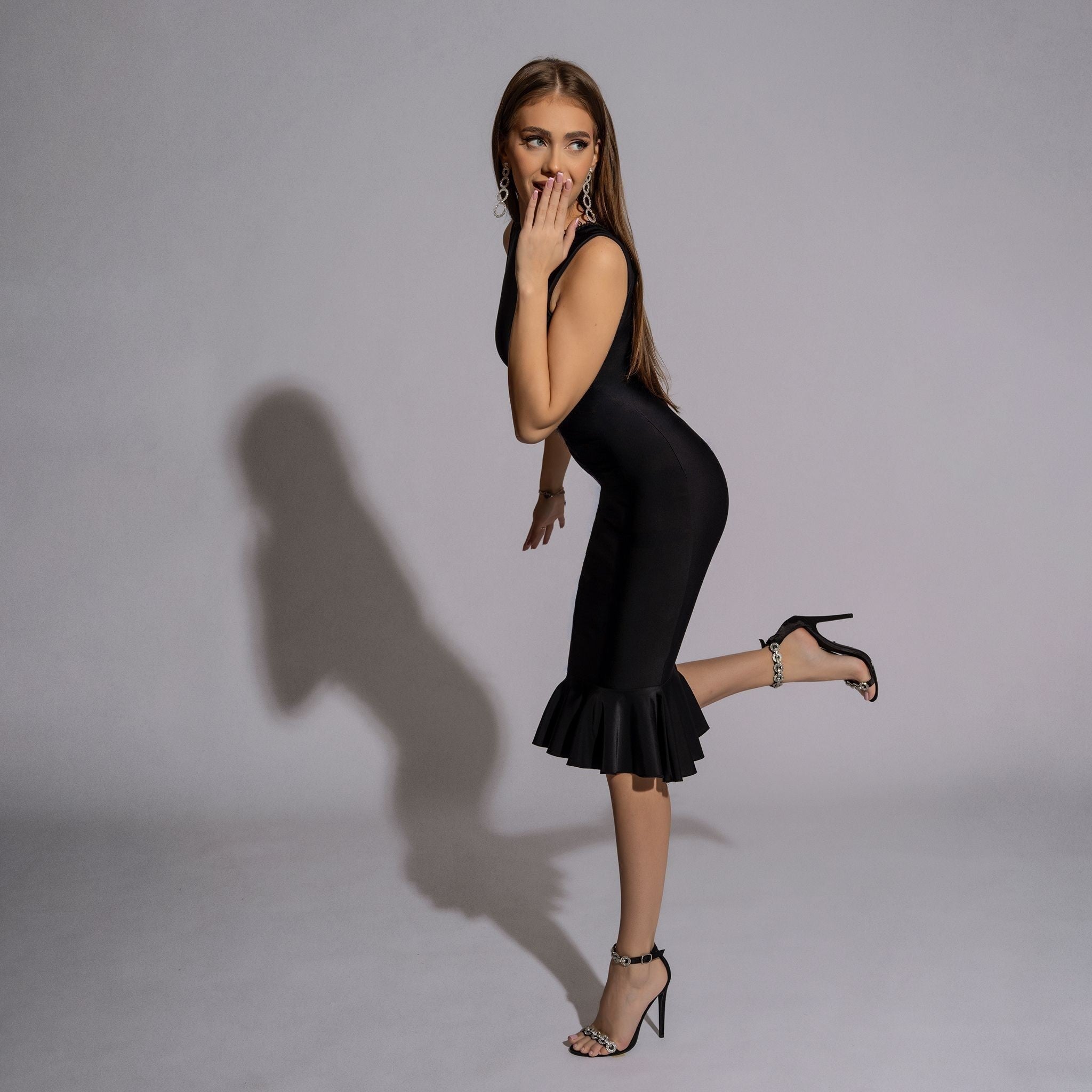 Rochie midi din lycra cu volan si spate gol cu snur Killing Dress