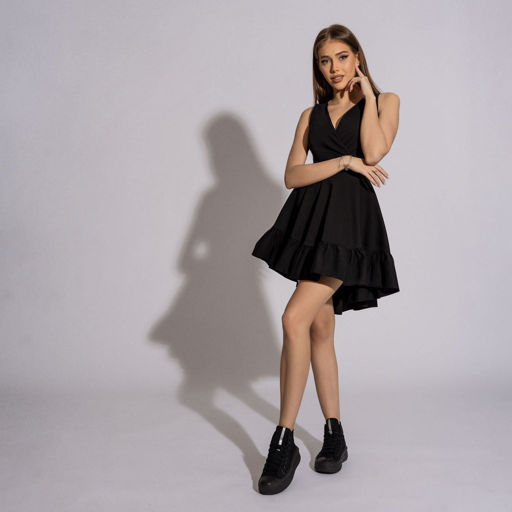 Rochie scurta neagra cu volane Refresh